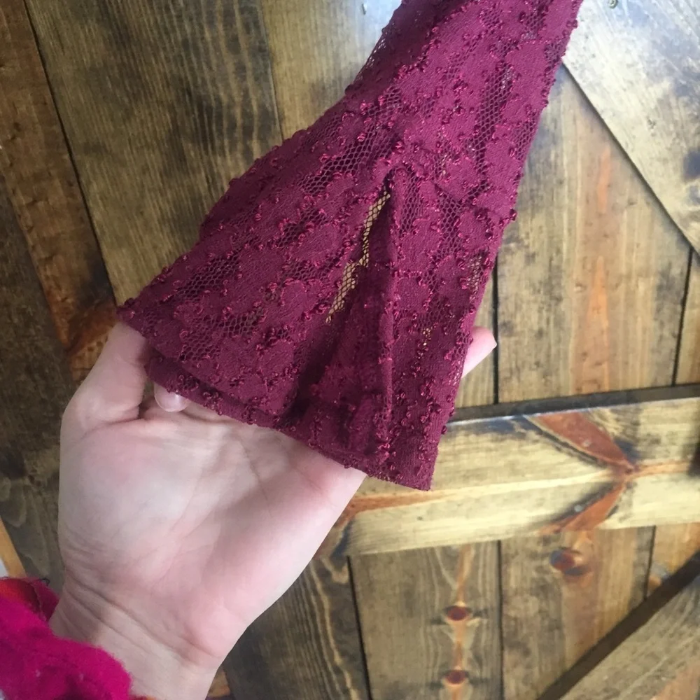 NWOT Free People maroon lace long sleeve dress!